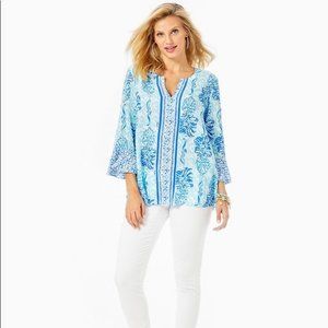 NWT Lilly Pulitzer Keona Tunic Top Out of the Blue Engineered Pineapples Rayon